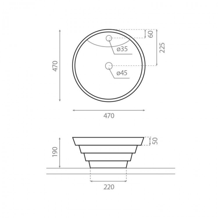 Vannas istabas uzliekamā izlietne Bathco Atlanta 47x47сm, 0005
