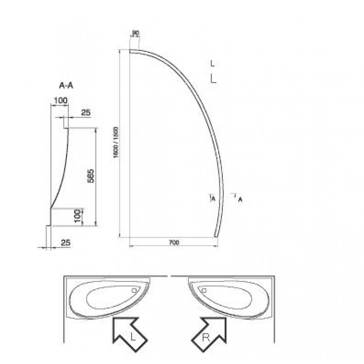 Stūra vanna RAVAK Avocado L/R 150x75, komplekts