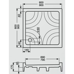 Dušas paliktnis kvadrātveida Roth COLA P 900x900, balts