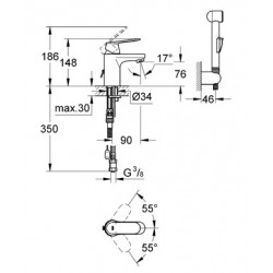 Izlietnes maisītājs ar bidetta rokas dušu Grohe Eurosmart Cosmo,23125 000