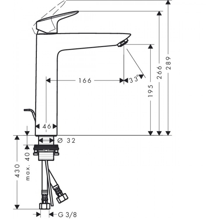 Izlietnes maisītājs Hansgrohe Logis ar korķi, melns matēts 71090670