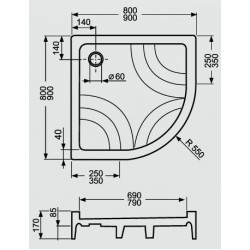 Dušas paliktnis pusapaļš Roltechnik HAWAII-P 800x800, balts