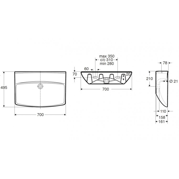 Vannas istabas izlietne IFO Inspira Art 70 cm, balta 15070