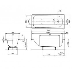 Taisnstūra vanna Kaldewei Tērauda EUROWA 1500x700 mm