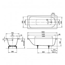 Taisnstūra vanna Kaldewei Tērauda EUROWA 1600x700 mm