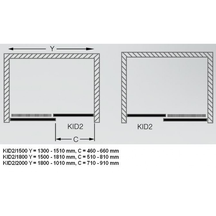 Dušas durvis bīdāmās Roth KID2 2000 mm