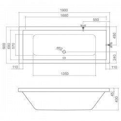 Taisnstūra vanna Roltechnik KUBIC 190x90