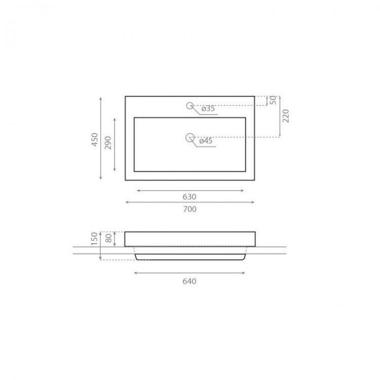 Vannas istabas uzliekamā izlietne Bathco Manchester 70x45cm, 0023