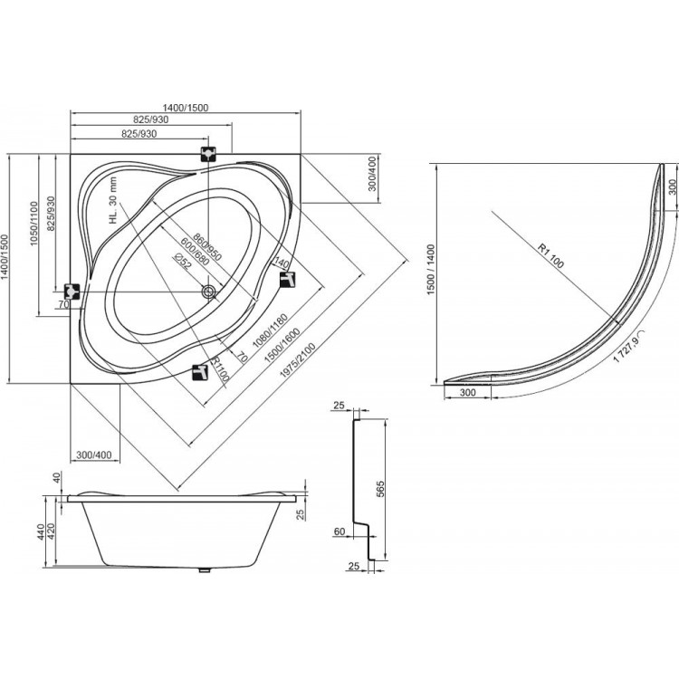 Stūra vanna RAVAK New Day 150 x 150