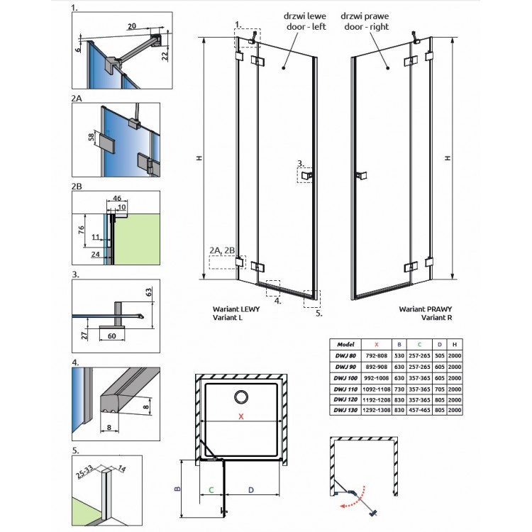 Dušas durvis Radaway Essenza Pro DWJ 80 L/R