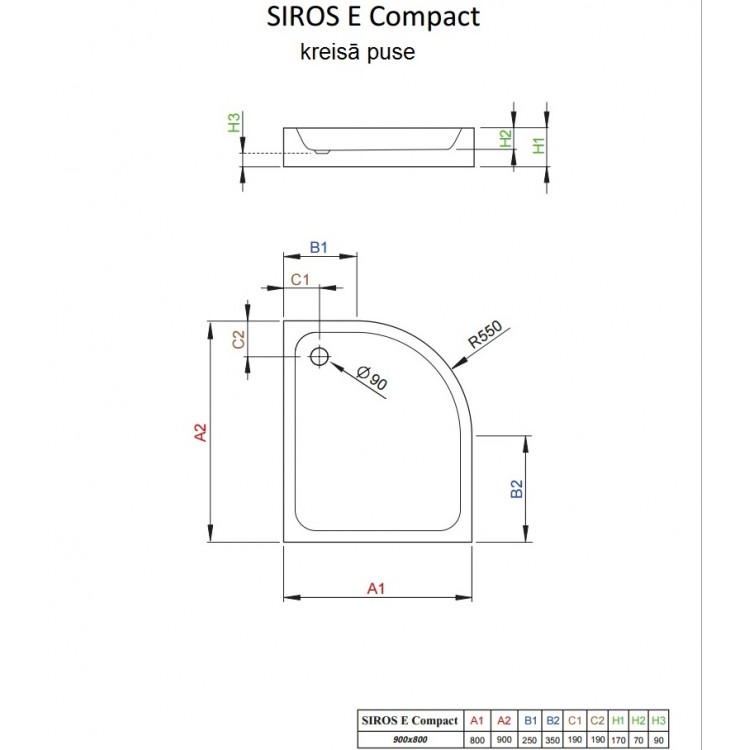 Dušas paliktnis asimetrisks Radaway SIROS E Compact 90x80cm L