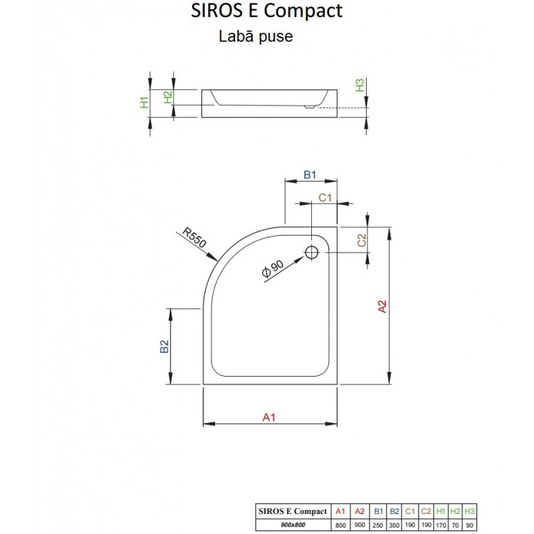 Dušas paliktnis asimetrisks Radaway SIROS E Compact 90x80cm R
