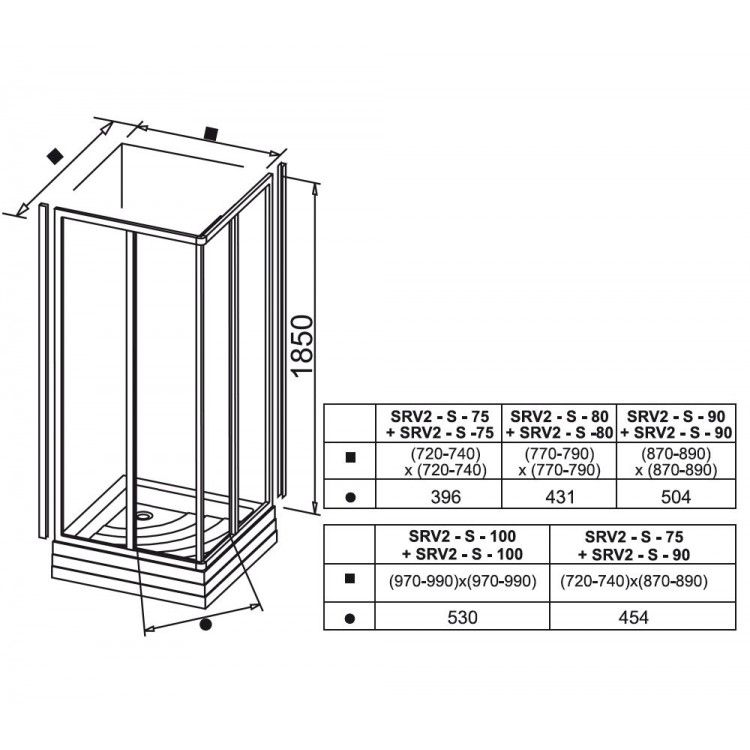 Dušas stūris taisnstūra RAVAK SRV2S 75+SRV2S 90, 75x90 cm, stikls
