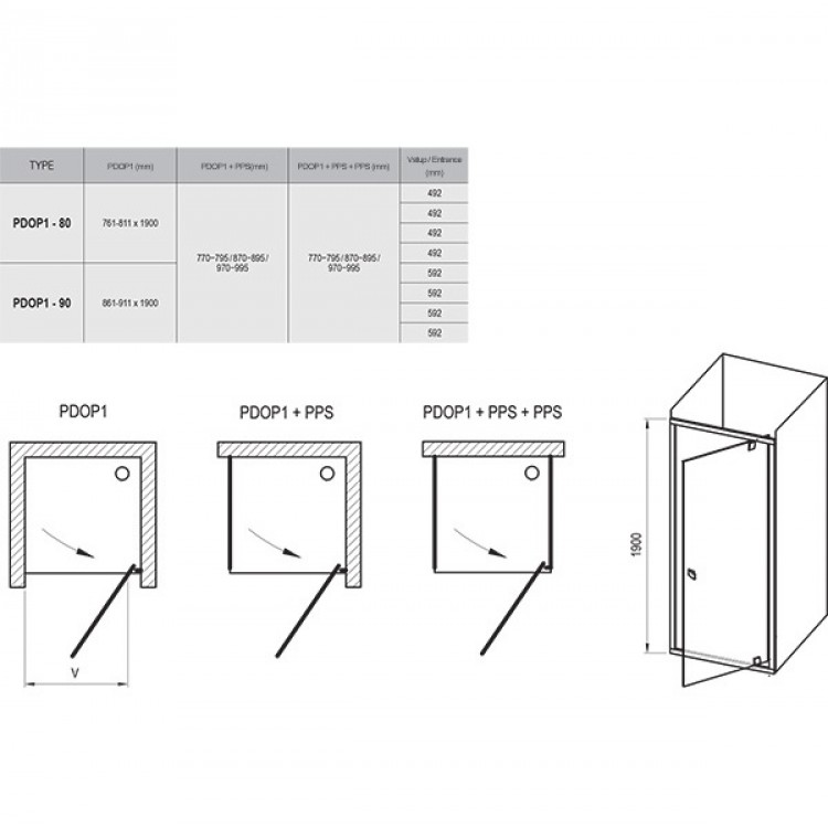 Dušas durvis RAVAK PIVOT PDOP1 90cm, melns