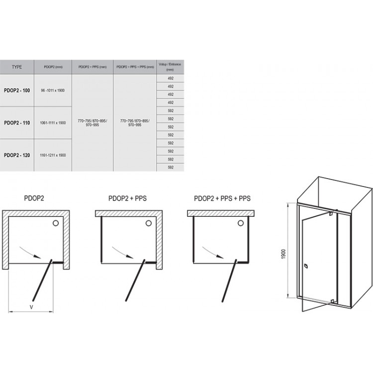 Dušas durvis RAVAK PIVOT PDOP2 100 cm, melns
