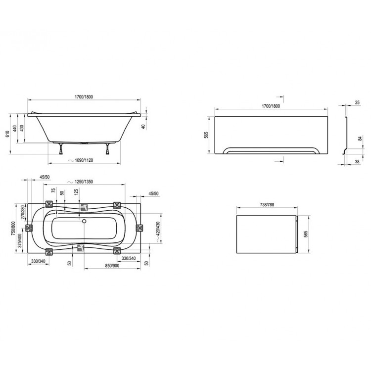 Taisnstūra vanna RAVAK CAMPANULA II 170x75