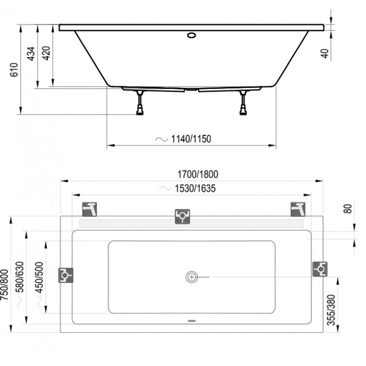Taisnstūra vanna RAVAK FORMY 01 180x80