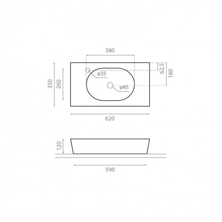Vannas istabas uzliekamā izlietne Bathco Rimini 62x35cm, 0025