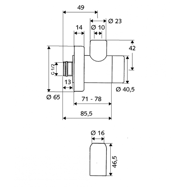 Stūra ventīlis SCHELL Classic 1/2 x 3/8(10), hromēts 0517320699
