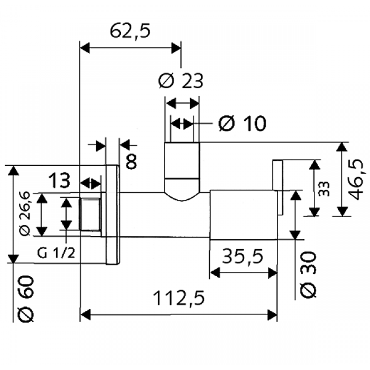 Stūra ventīlis SCHELL Puris 1/2 x 3/8(10), hromēts 053110699