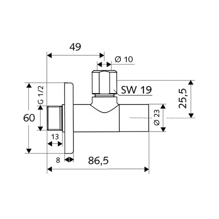 Stūra ventīlis SCHELL Stile  1/2 x 3/8(10), hromēts 053760699