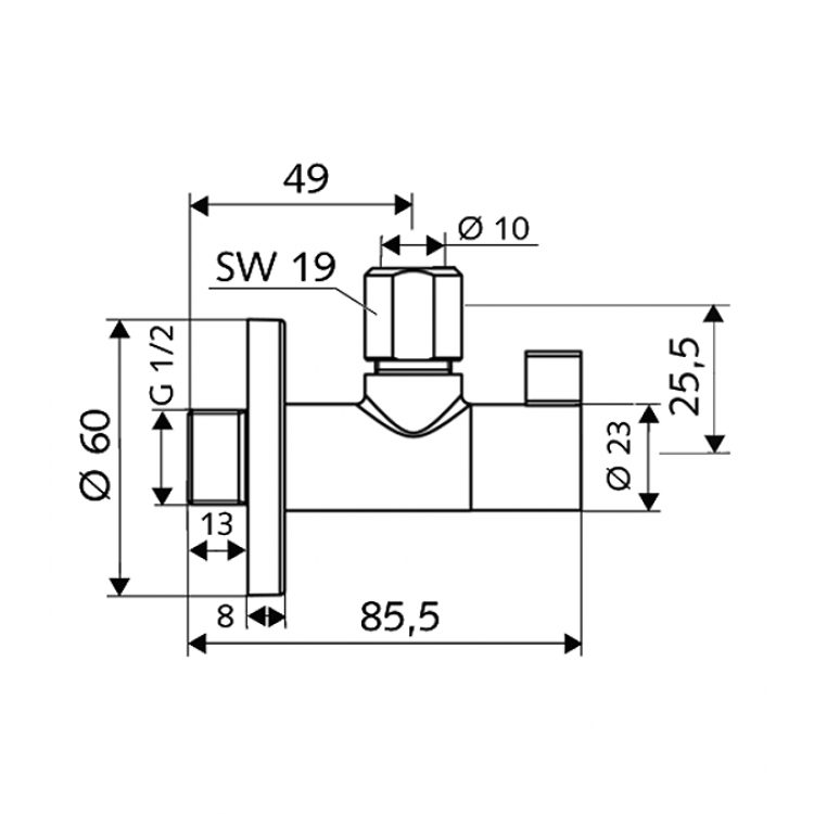 Stūra ventīlis SCHELL Wing 1/2 x 3/8(10), hromēts 053920699