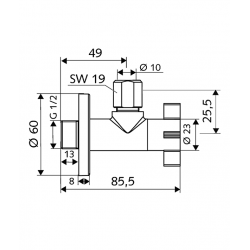 Stūra ventīlis SCHELL 4Wing 1/2 x 3/8(10), hromēts 053930699