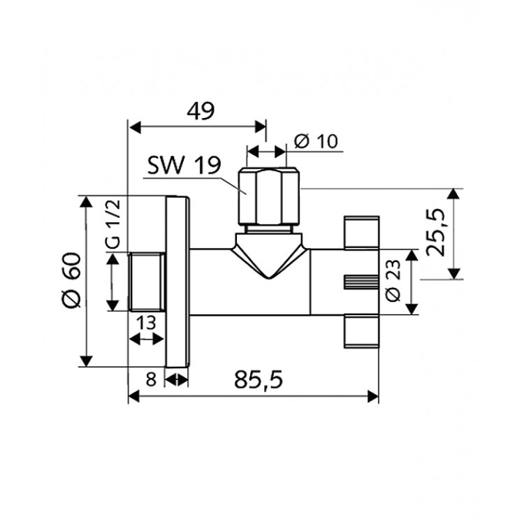 Stūra ventīlis SCHELL 4Wing 1/2 x 3/8(10), hromēts 053930699