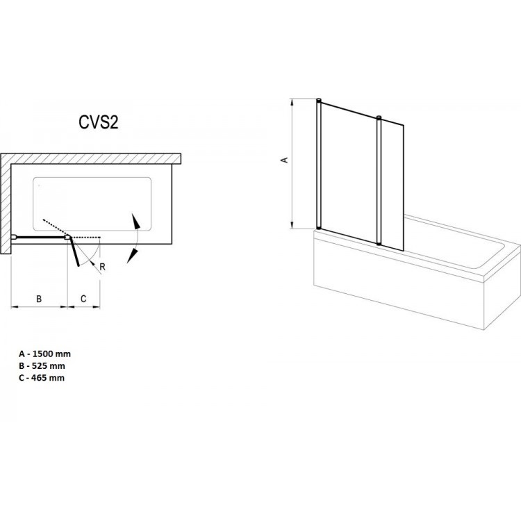 Vannas sieniņa RAVAK Chrome CVS2-100 R, melna