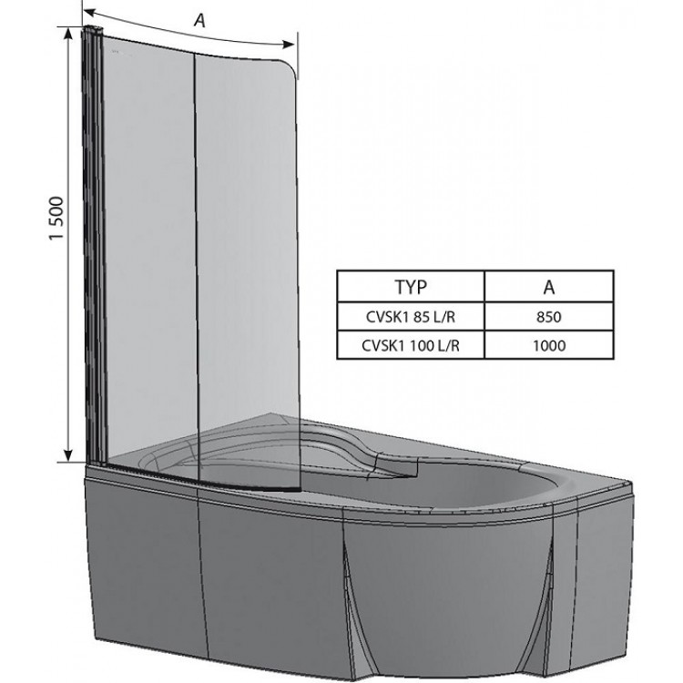 Vannas sieniņa Ravak Rosa CVSK1 140/150