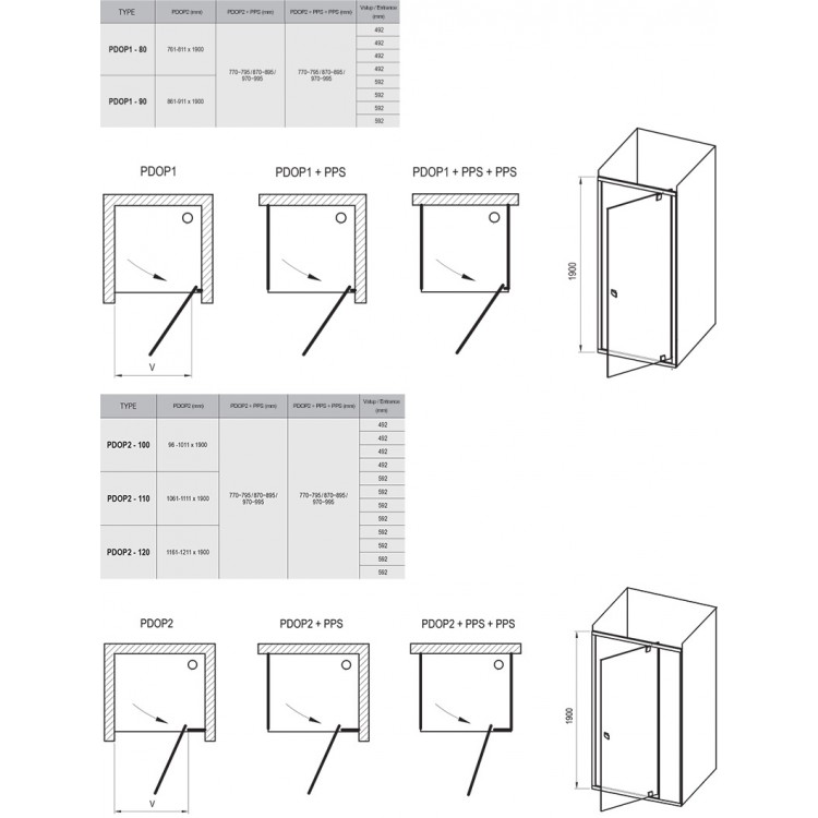 Dušas stūris taisnstūra RAVAK PIVOT PDOP1+PPS 90x80 cm