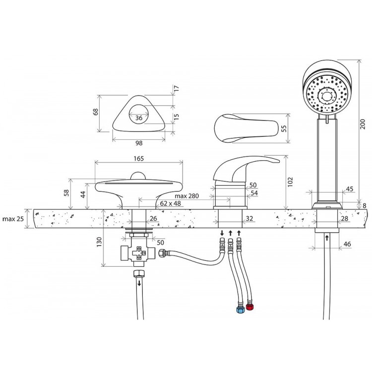 Vannas maisītājs uz vannas malas RAVAK ROSA RS 025.00 X07P003