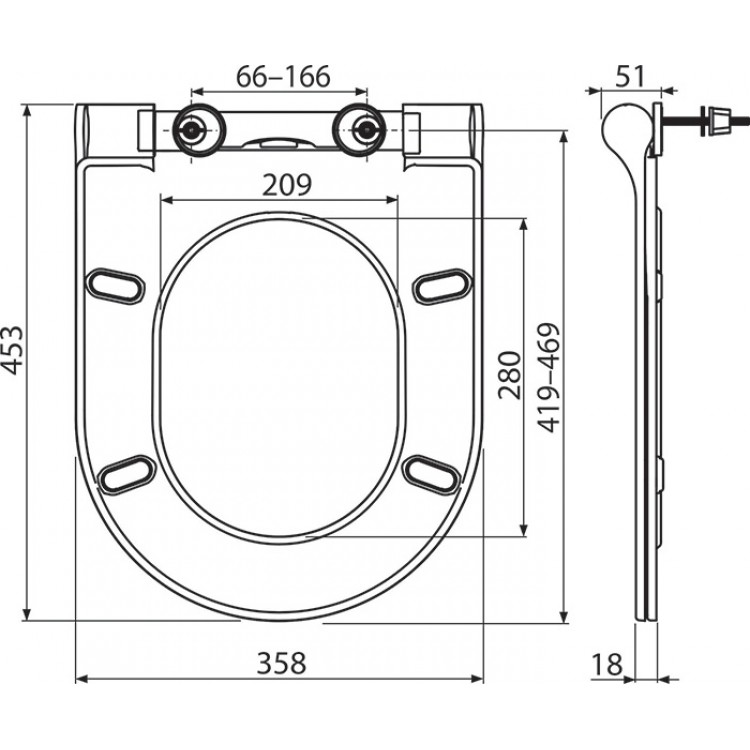 Tualetes poda vāks ar Soft Close Ravak Uni Chrome Slim, melns