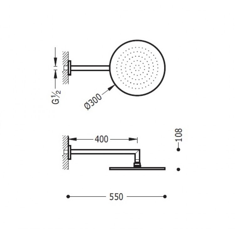 Dušas galva TRES Antilime ar turētāju D30 cm, hroms 134432