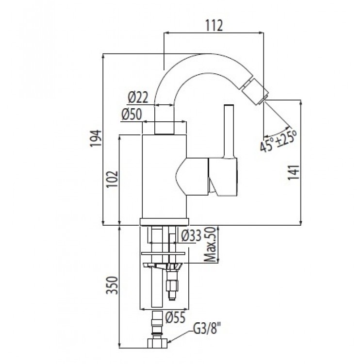 Bidē maisītājs ALPLUS-TRES, hroms 20322401