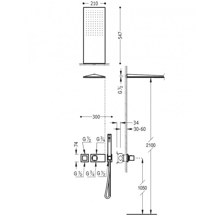 Termostata dušas sistēma TRES Shower Space 20725202BM