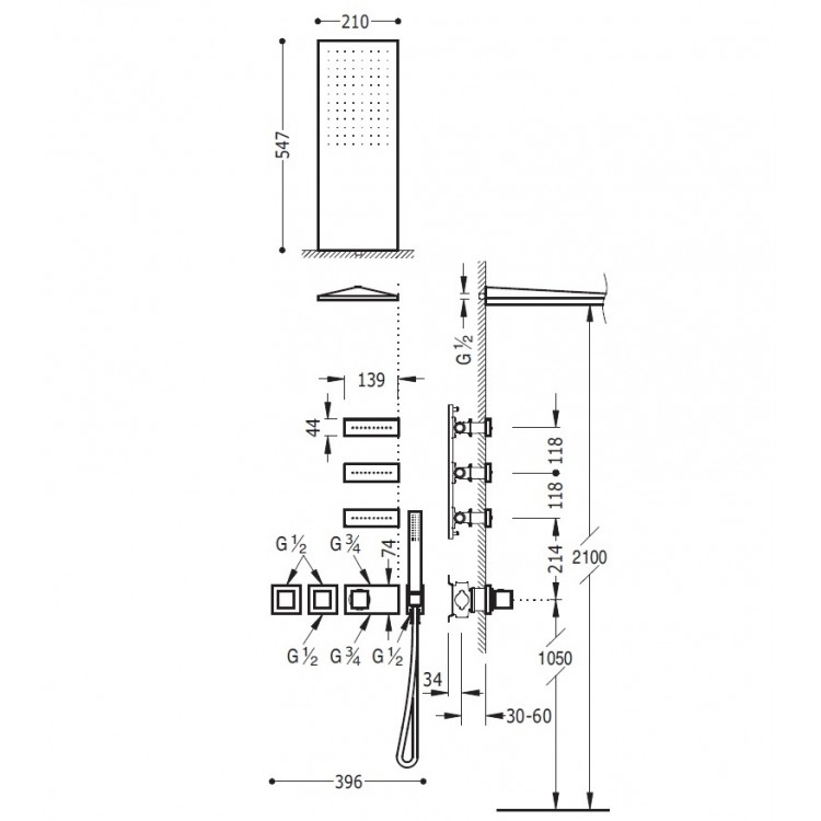 Termostata dušas sistēma TRES Shower Space 20725301