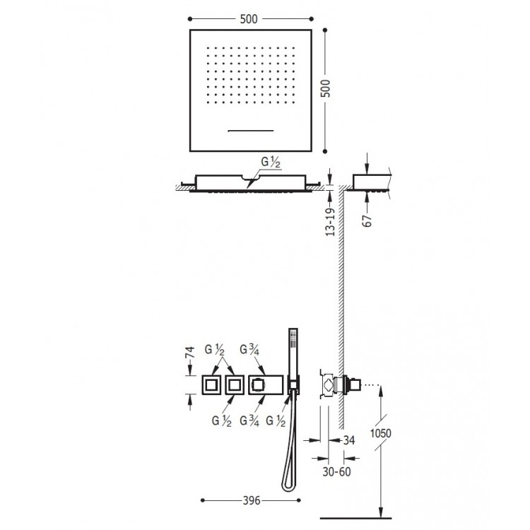 Termostata dušas sistēma TRES Shower Space 20725303