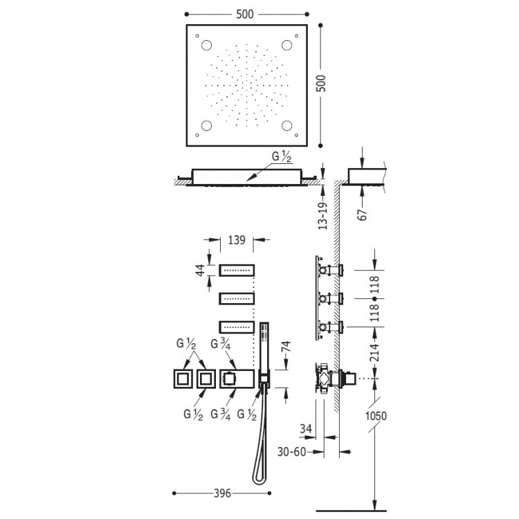 Termostata dušas sistēma TRES Shower Space 20725304