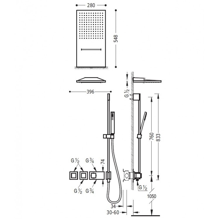 Termostata dušas sistēma TRES Shower Space 20725309
