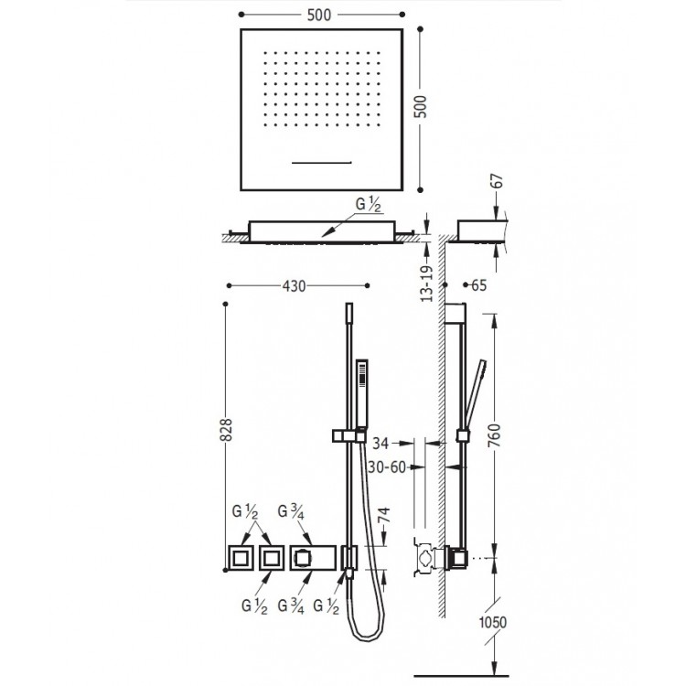 Termostata dušas sistēma TRES Shower Space 20725311
