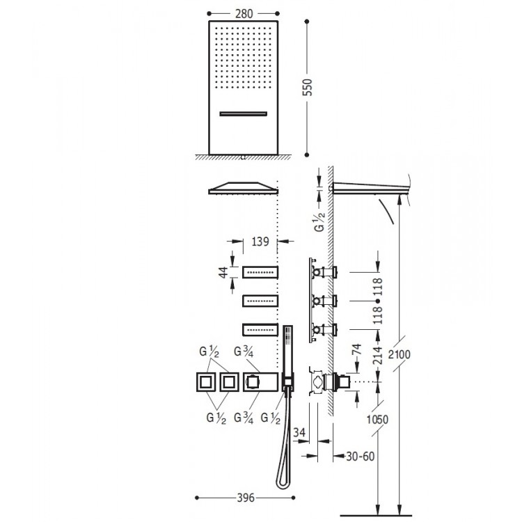 Termostata dušas sistēma TRES Shower Space 20725401