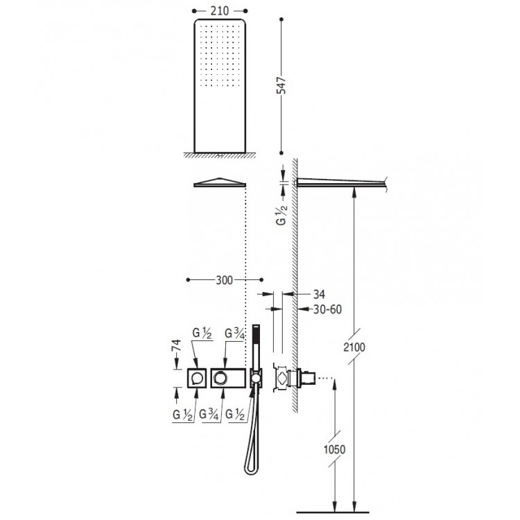 Termostata dušas sistēma TRES Shower Space 20735202
