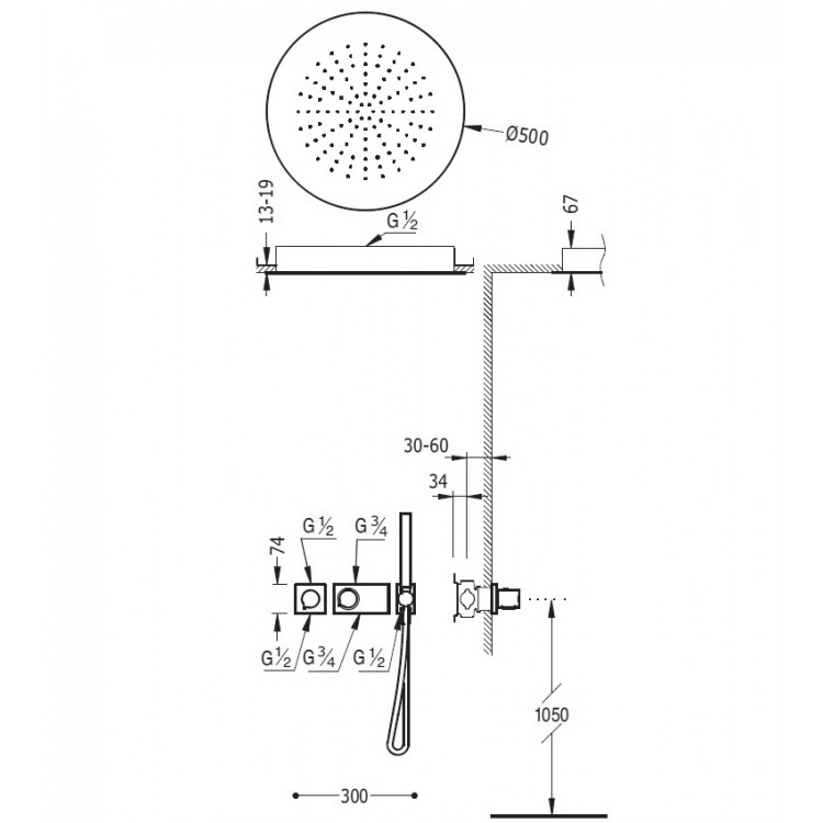 Termostata dušas sistēma TRES Shower Space 20735211