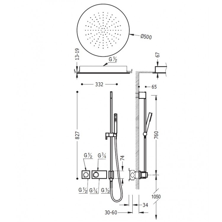 Termostata dušas sistēma TRES Shower Space 20735212