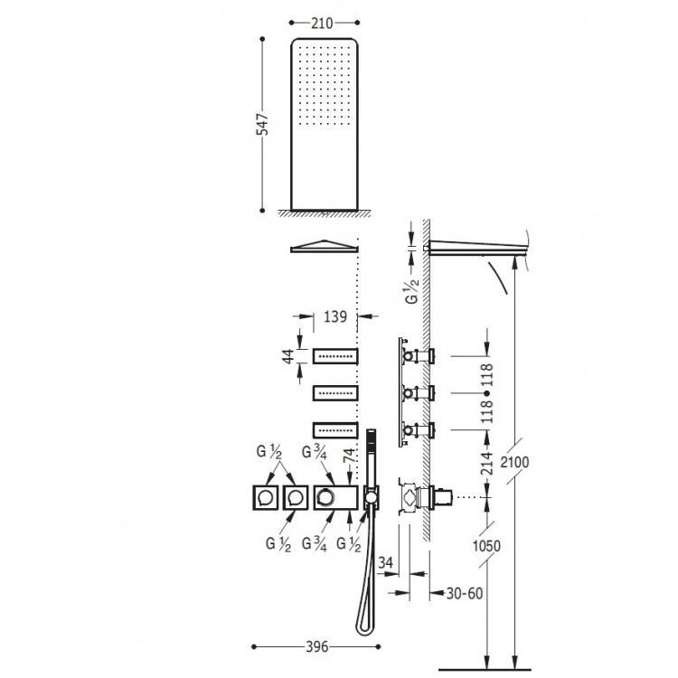 Termostata dušas sistēma TRES Shower Space 20735301