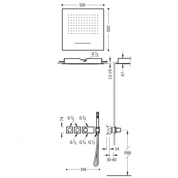 Termostata dušas sistēma TRES Shower Space 20735303
