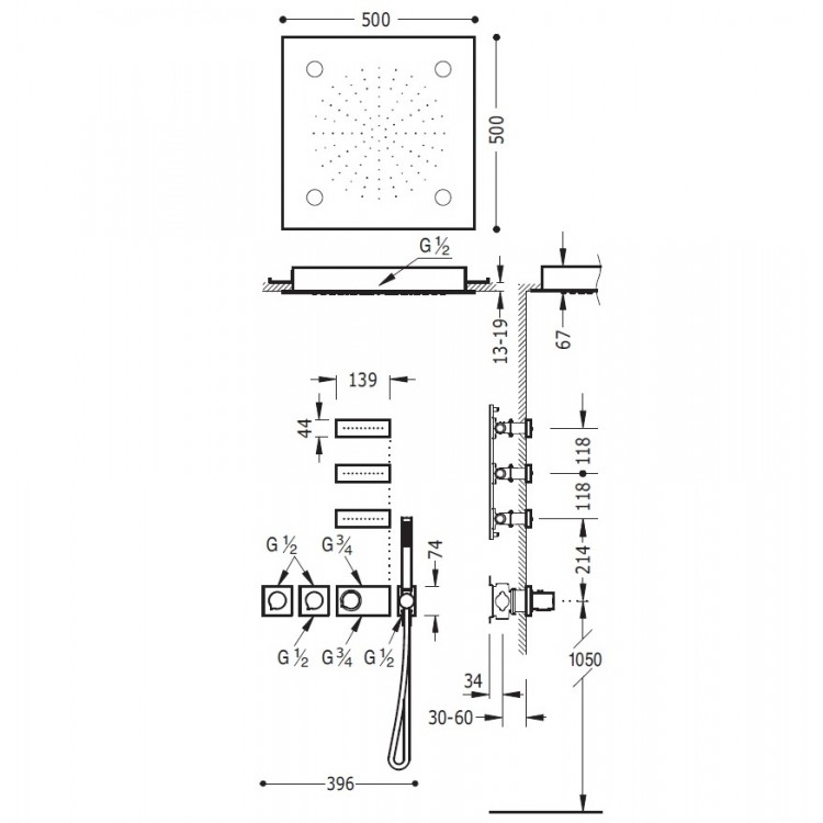 Termostata dušas sistēma TRES Shower Space 20735304