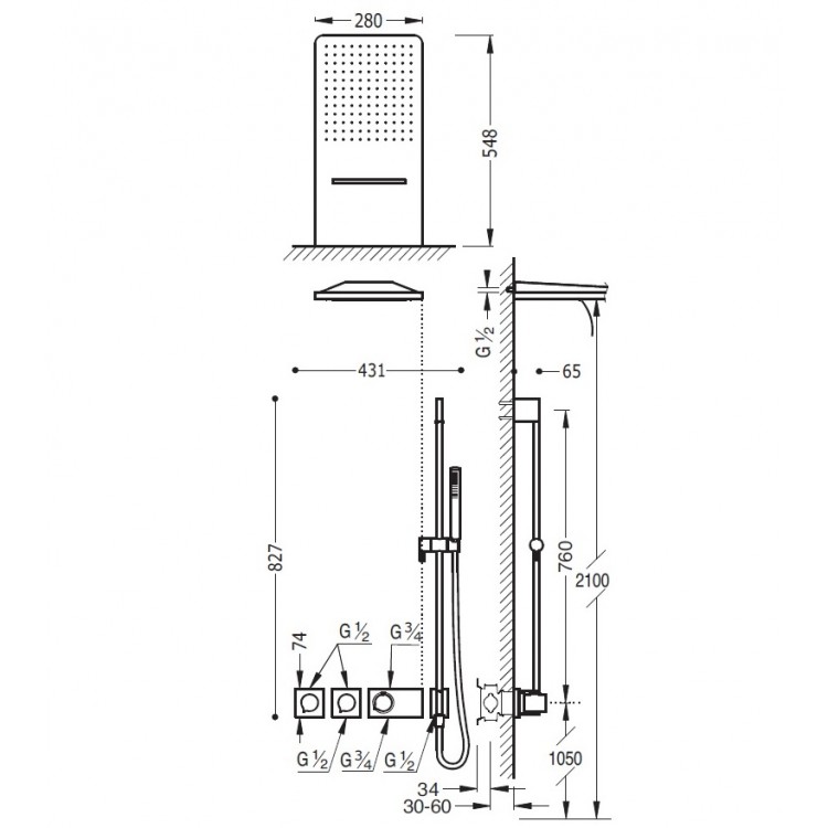 Termostata dušas sistēma TRES Shower Space 20735309