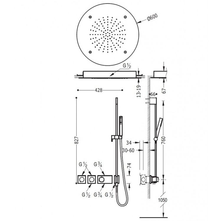 Termostata dušas sistēma TRES Shower Space 20735311